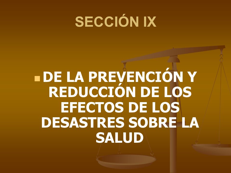 SECCIÓN IX DE LA PREVENCIÓN Y REDUCCIÓN DE LOS EFECTOS DE LOS DESASTRES SOBRE LA SALUD