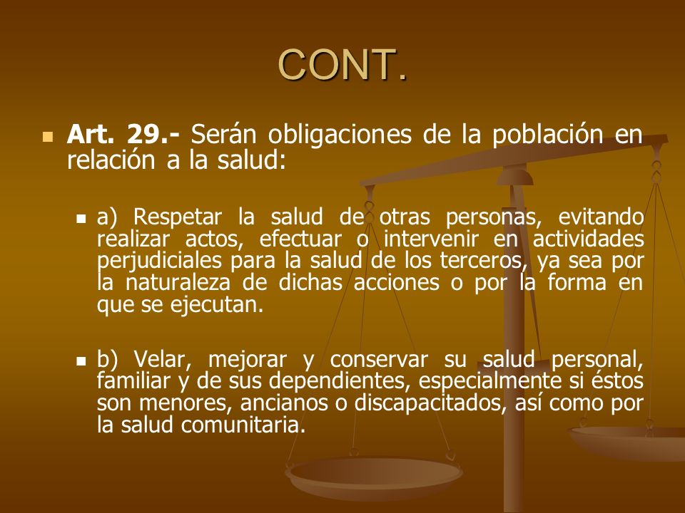 CONT. Art Serán obligaciones de la población en relación a la salud:
