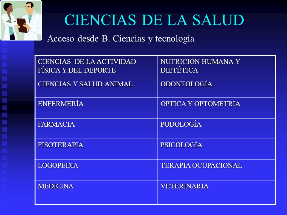 CIENCIAS DE LA SALUD Acceso desde B. Ciencias y tecnología