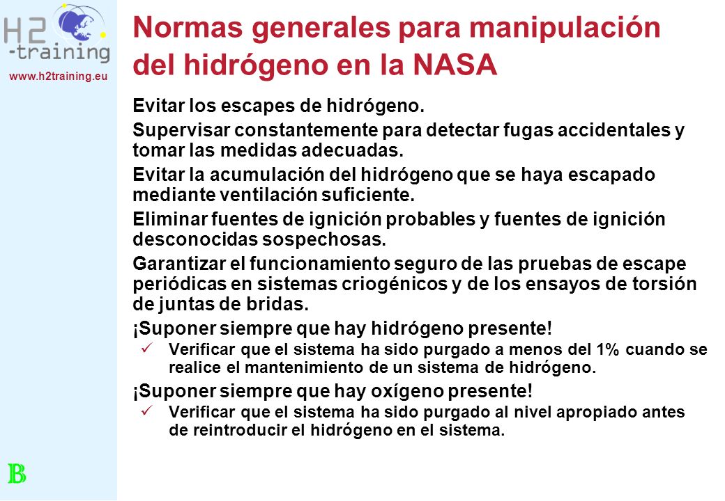 Normas generales para manipulación del hidrógeno en la NASA