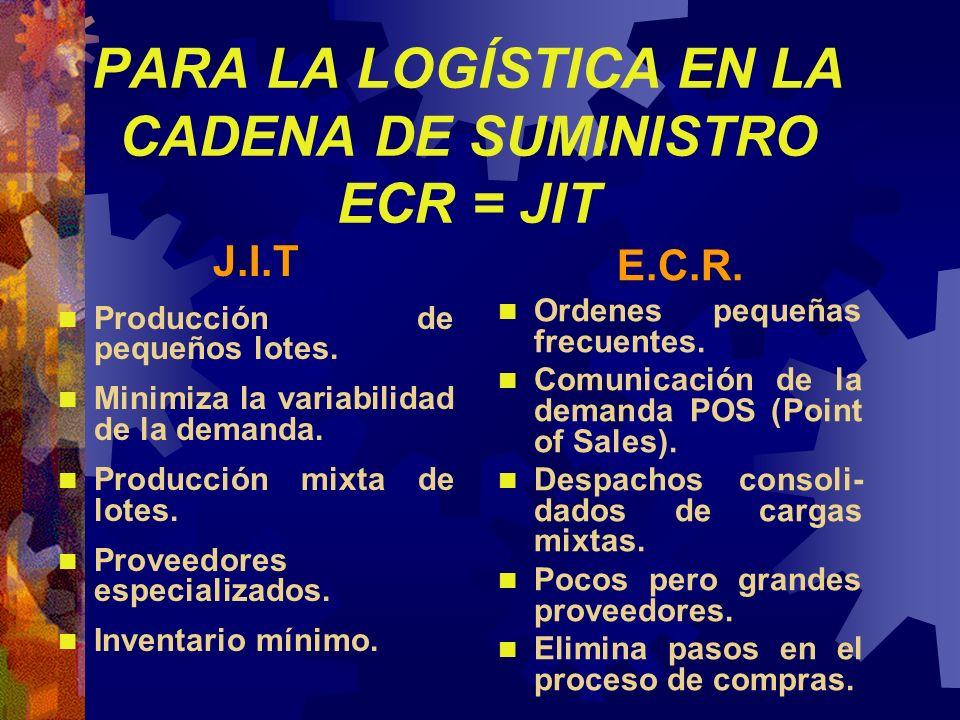 PARA LA LOGÍSTICA EN LA CADENA DE SUMINISTRO ECR = JIT