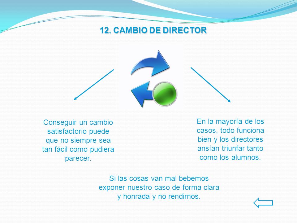 12. CAMBIO DE DIRECTOR Conseguir un cambio satisfactorio puede que no siempre sea tan fácil como pudiera parecer.