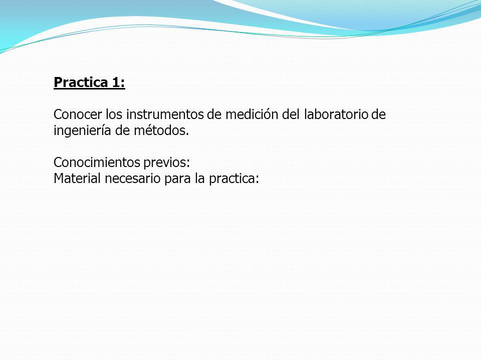 Practica 1: Conocer los instrumentos de medición del laboratorio de ingeniería de métodos. Conocimientos previos: