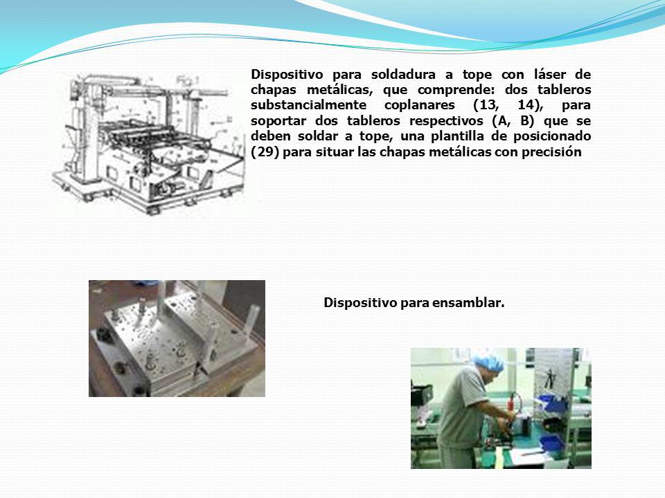 Dispositivo para soldadura a tope con láser de chapas metálicas, que comprende: dos tableros substancialmente coplanares (13, 14), para soportar dos tableros respectivos (A, B) que se deben soldar a tope, una plantilla de posicionado (29) para situar las chapas metálicas con precisión