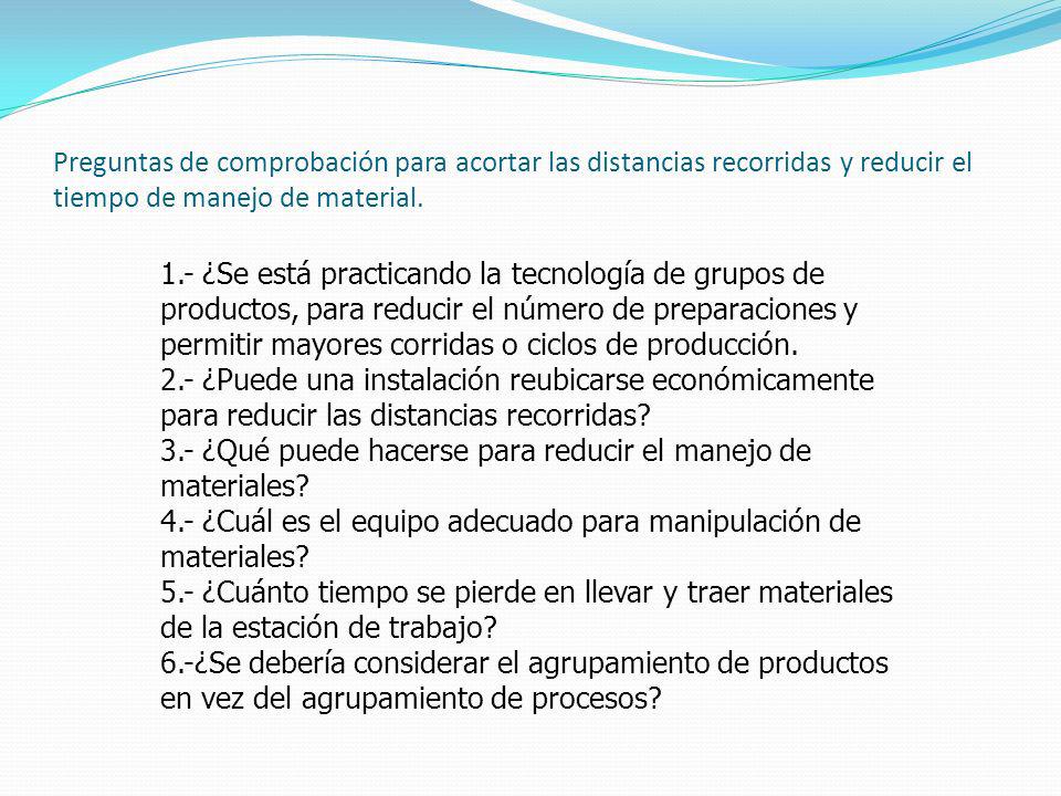 Preguntas de comprobación para acortar las distancias recorridas y reducir el tiempo de manejo de material.