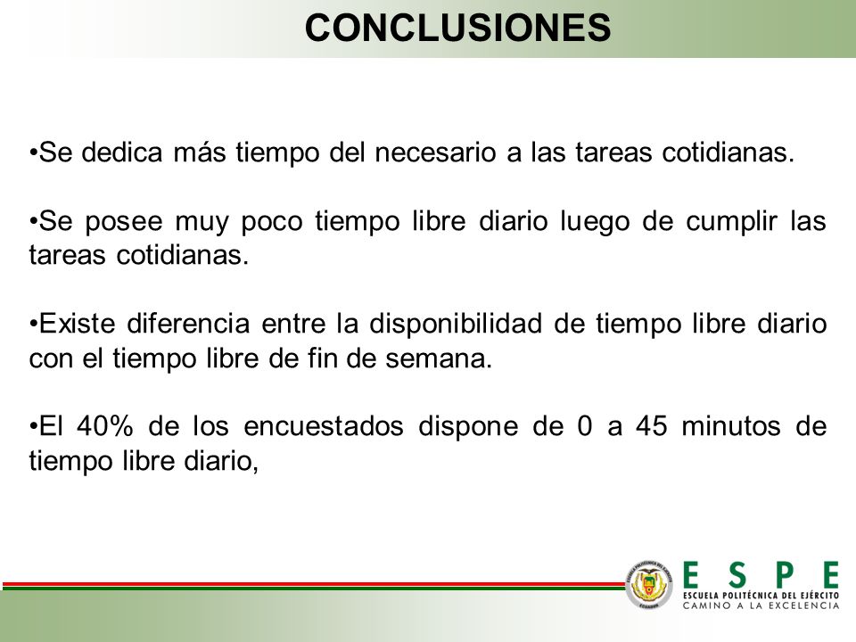 CONCLUSIONES Se dedica más tiempo del necesario a las tareas cotidianas.