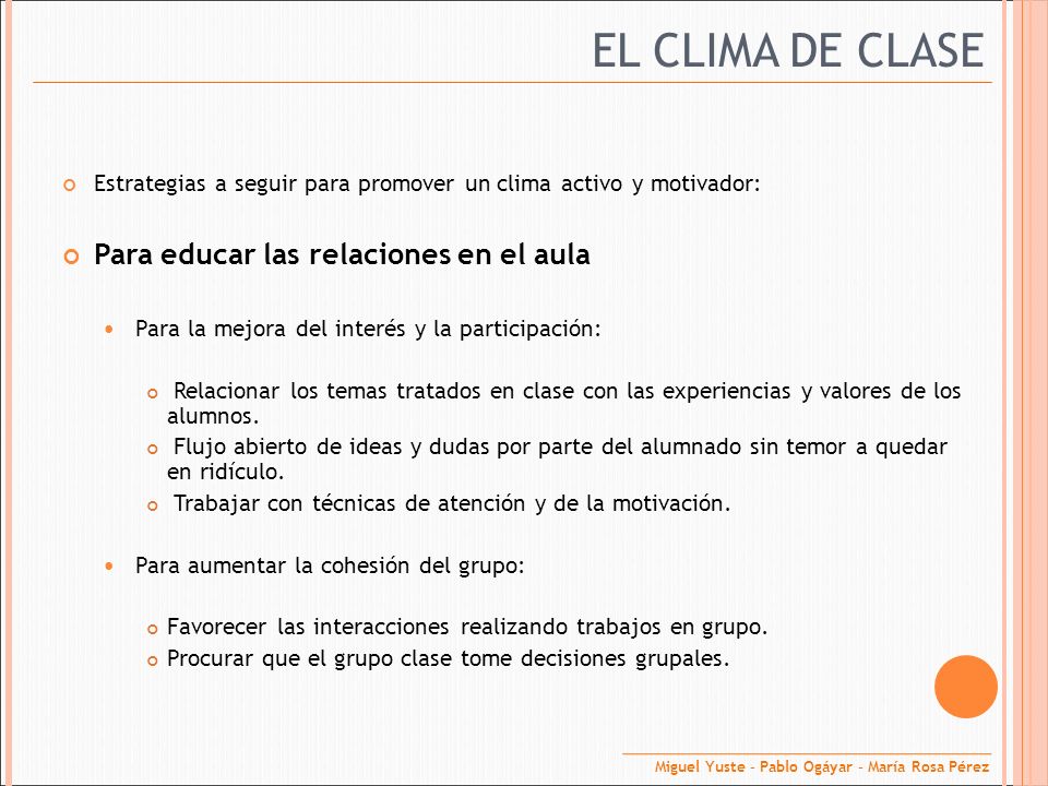 EL CLIMA DE CLASE Para educar las relaciones en el aula