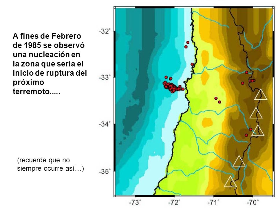 A fines de Febrero de 1985 se observó una nucleación en la zona que sería el inicio de ruptura del próximo terremoto.....