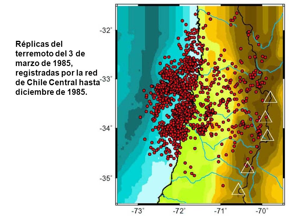 Réplicas del terremoto del 3 de marzo de 1985, registradas por la red de Chile Central hasta diciembre de 1985.