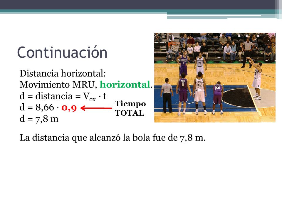 Continuación Distancia horizontal: Movimiento MRU, horizontal.
