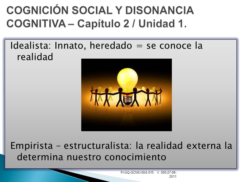 COGNICIÓN SOCIAL Y DISONANCIA COGNITIVA – Capítulo 2 / Unidad 1.