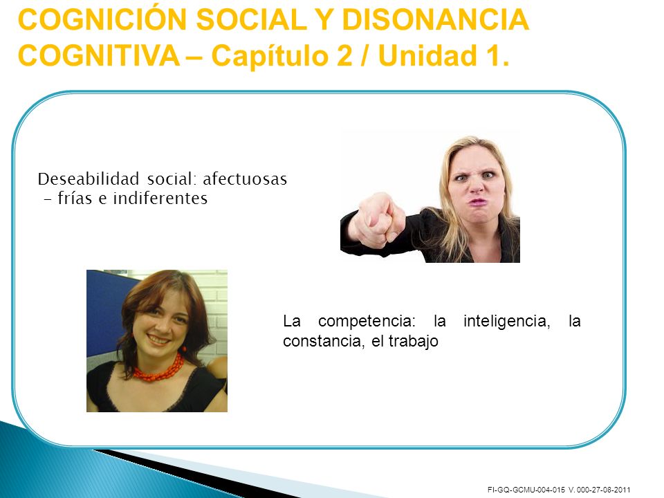 COGNICIÓN SOCIAL Y DISONANCIA COGNITIVA – Capítulo 2 / Unidad 1.