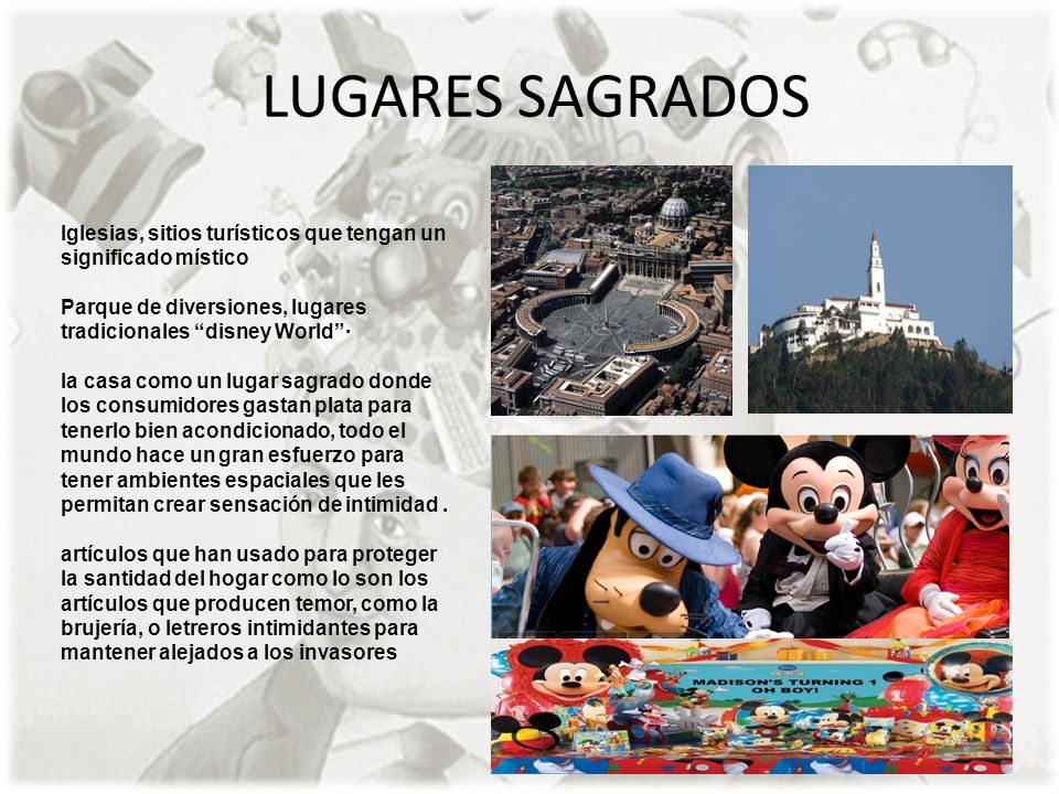 LUGARES SAGRADOS Iglesias, sitios turísticos que tengan un significado místico. Parque de diversiones, lugares tradicionales disney World ·