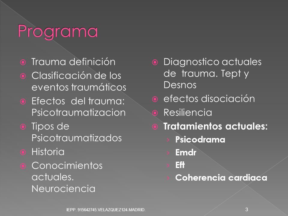 Programa Trauma definición Clasificación de los eventos traumáticos