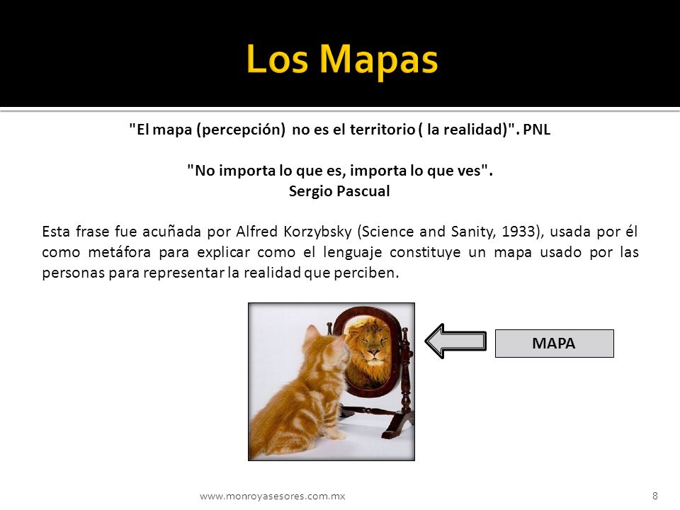 El mapa (percepción) no es el territorio ( la realidad) . PNL