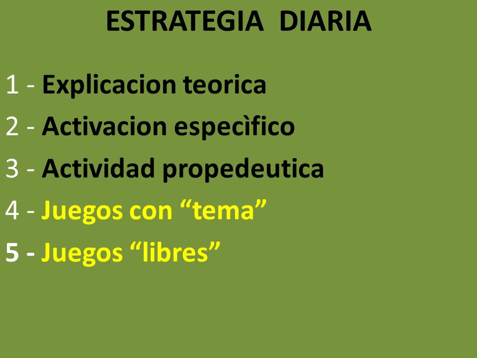 ESTRATEGIA DIARIA 1 - Explicacion teorica 2 - Activacion especìfico