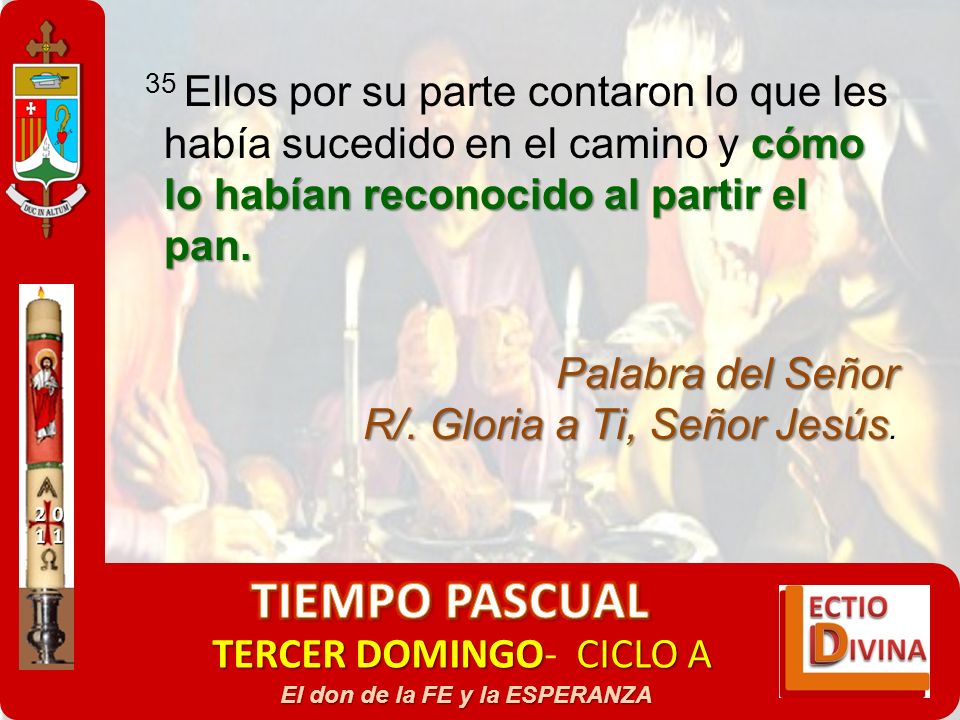 TIEMPO PASCUAL TERCER DOMINGO- CICLO A. El don de la FE y la ESPERANZA.