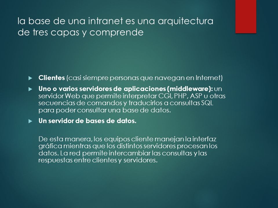 la base de una intranet es una arquitectura de tres capas y comprende