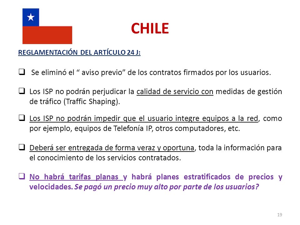 CHILE REGLAMENTACIÓN DEL ARTÍCULO 24 J: Se eliminó el aviso previo de los contratos firmados por los usuarios.