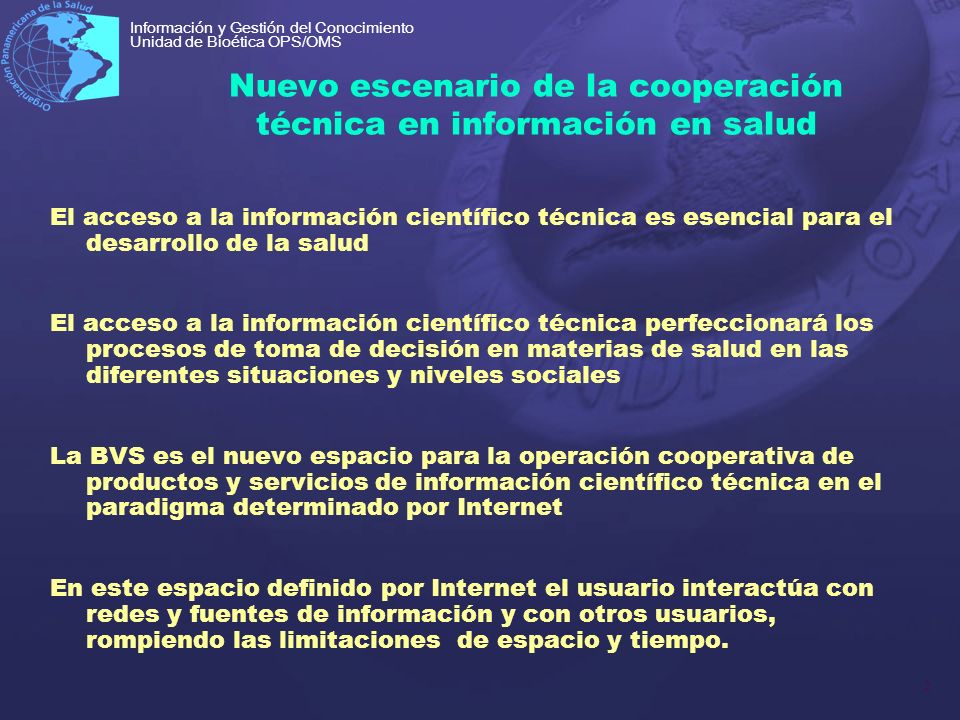 Nuevo escenario de la cooperación técnica en información en salud