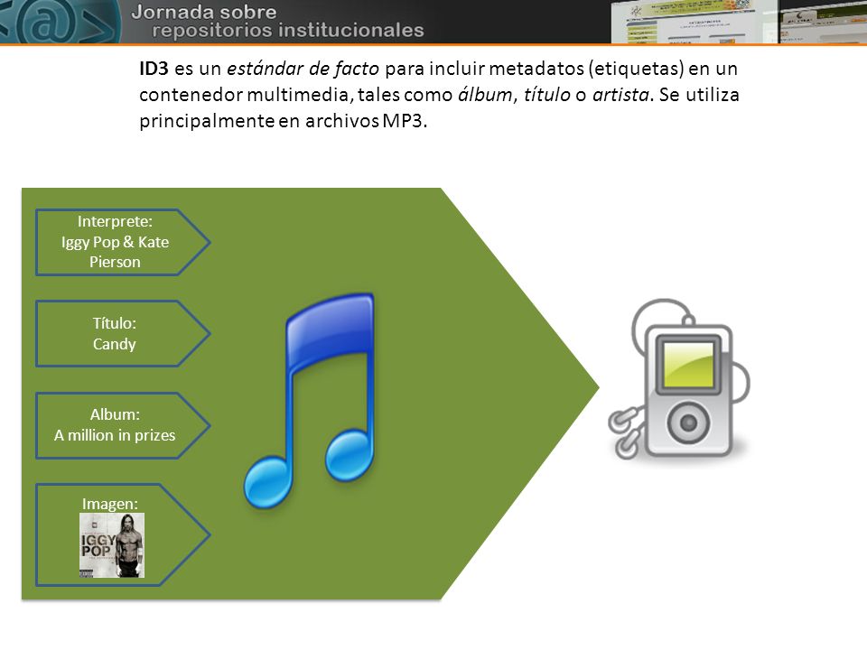 ID3 es un estándar de facto para incluir metadatos (etiquetas) en un contenedor multimedia, tales como álbum, título o artista. Se utiliza principalmente en archivos MP3.