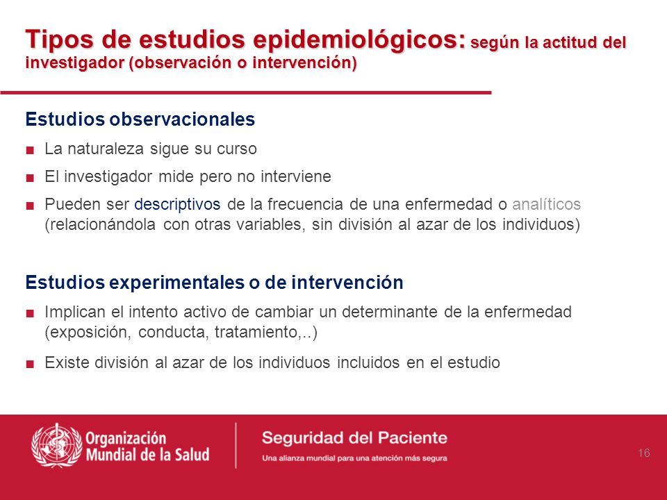 Tipos de estudios epidemiológicos: según la actitud del investigador (observación o intervención)