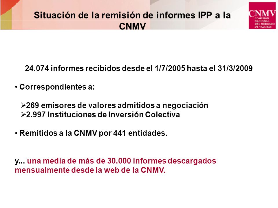 Situación de la remisión de informes IPP a la CNMV