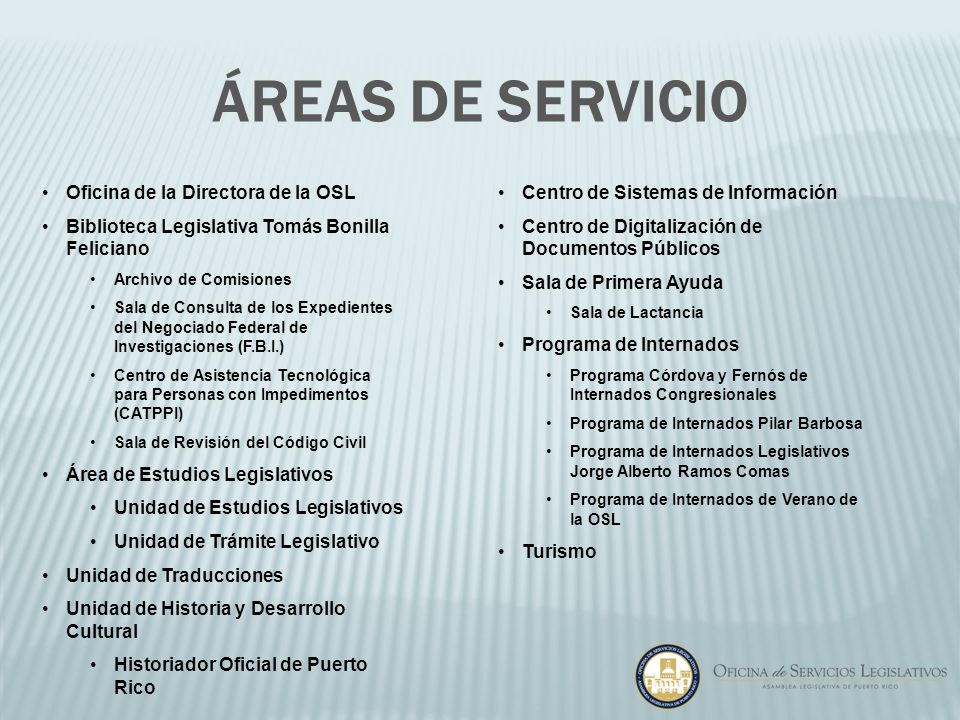 Áreas de Servicio Oficina de la Directora de la OSL