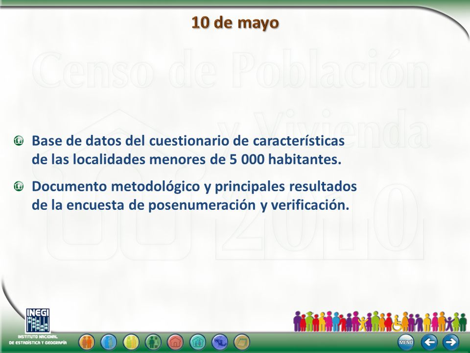 10 de mayo Base de datos del cuestionario de características de las localidades menores de habitantes.