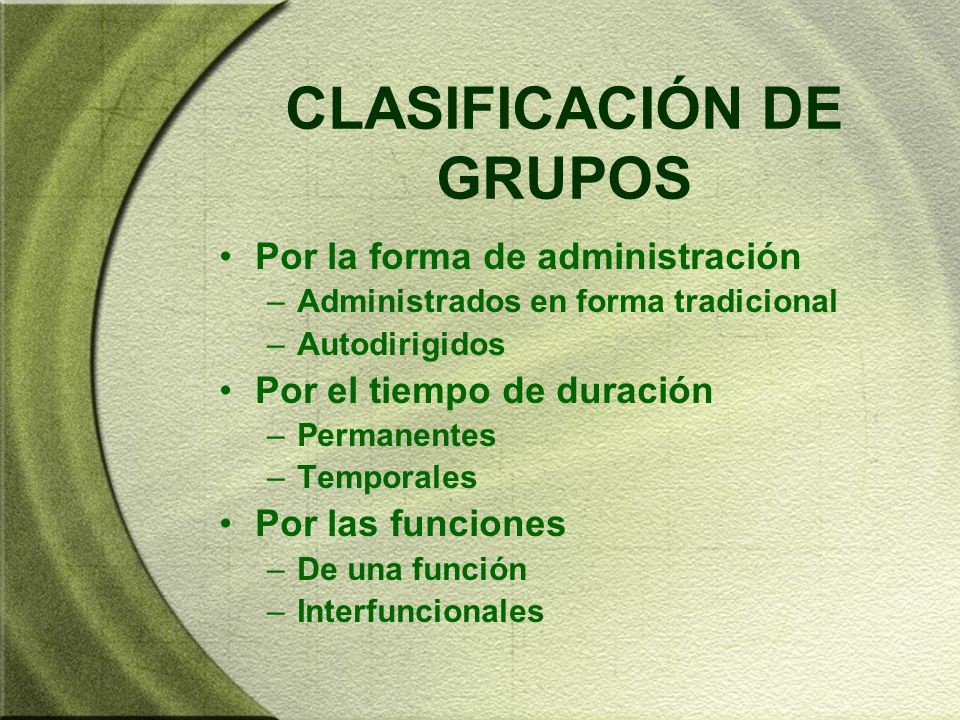 CLASIFICACIÓN DE GRUPOS