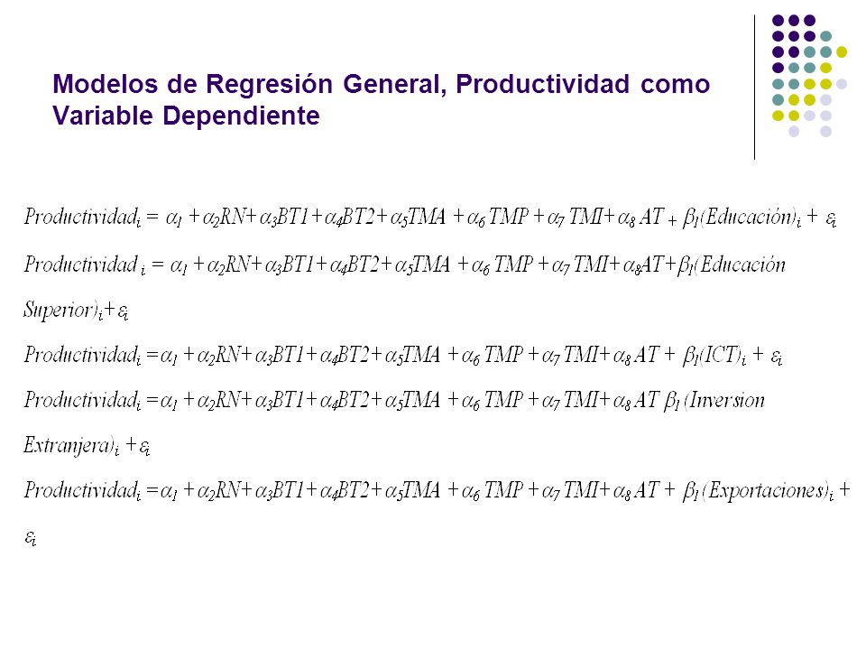 Modelos de Regresión General, Productividad como Variable Dependiente