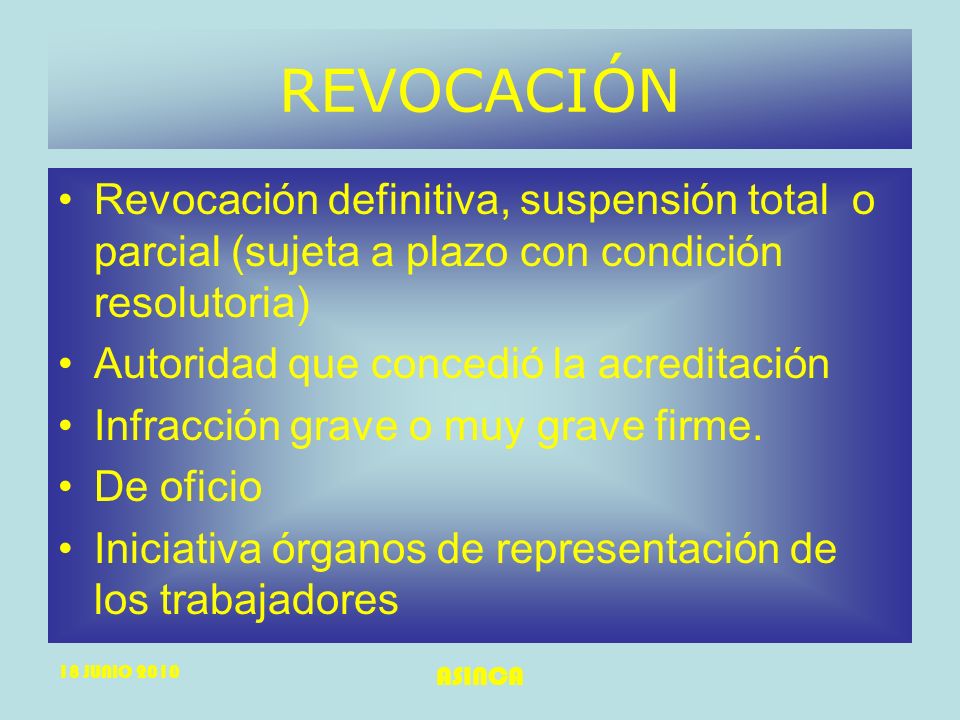 REVOCACIÓN Revocación definitiva, suspensión total o parcial (sujeta a plazo con condición resolutoria)