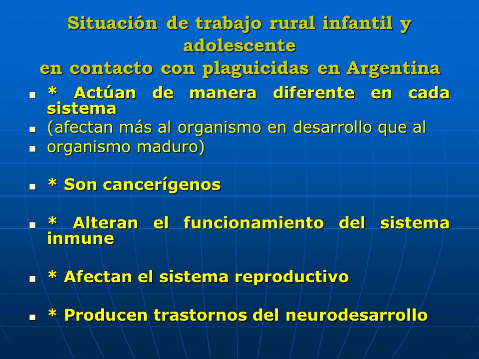 Situación de trabajo rural infantil y adolescente en contacto con plaguicidas en Argentina