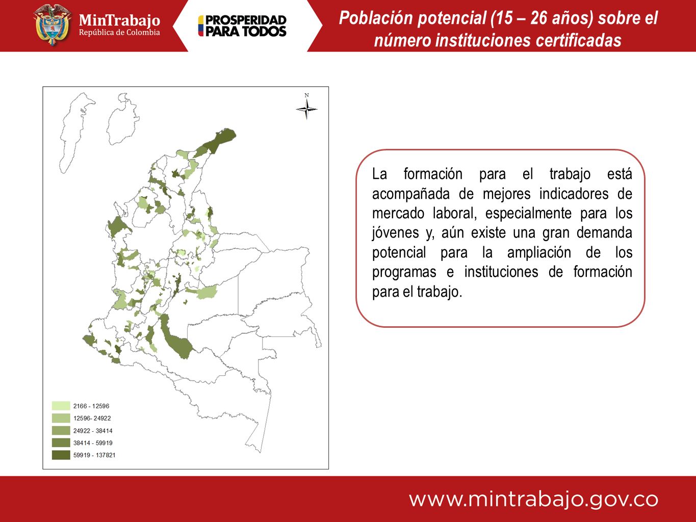 Población potencial (15 – 26 años) sobre el número instituciones certificadas
