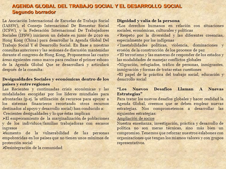 AGENDA GLOBAL DEL TRABAJO SOCIAL Y EL DESARROLLO SOCIAL