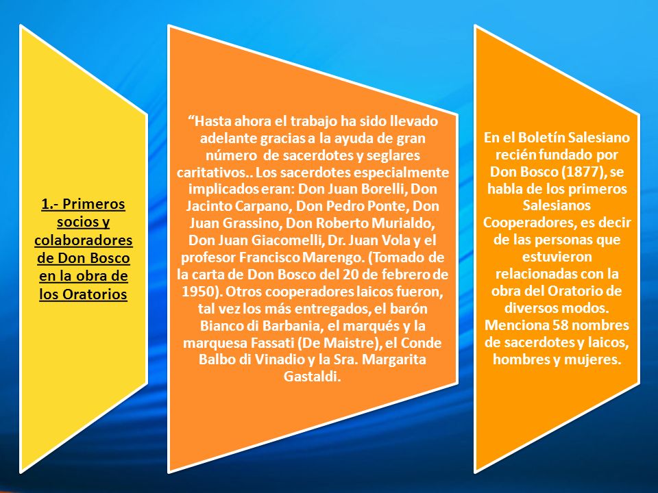 1.- Primeros socios y colaboradores de Don Bosco en la obra de los Oratorios