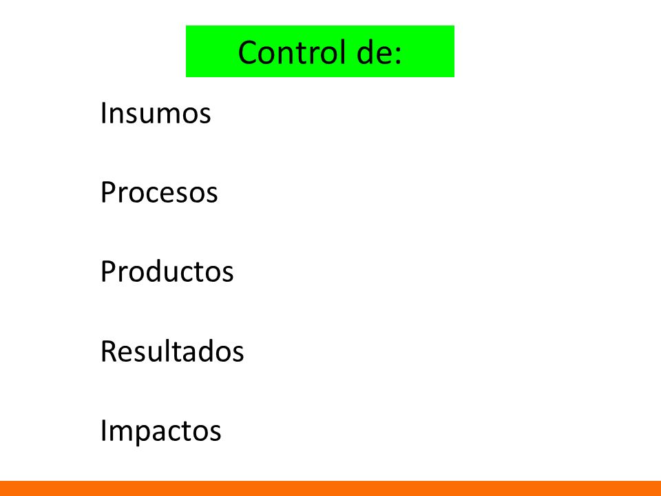 Control de: Insumos Procesos Productos Resultados Impactos