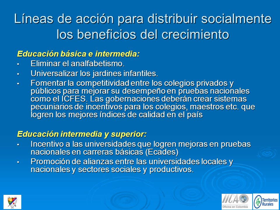 Líneas de acción para distribuir socialmente los beneficios del crecimiento