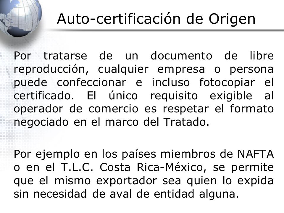 Auto-certificación de Origen
