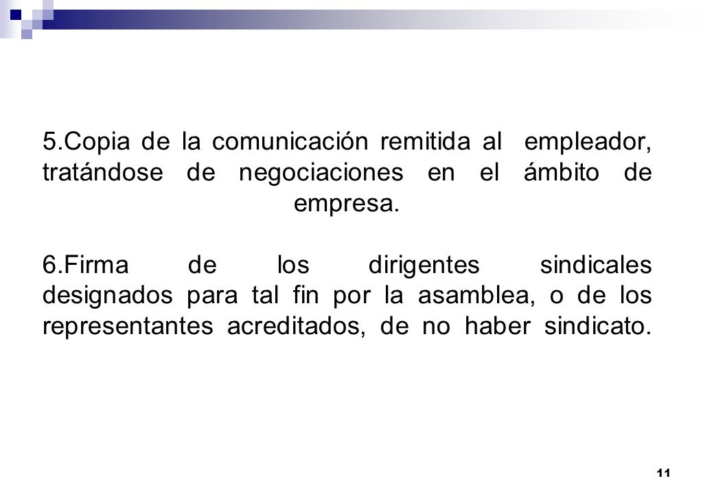 5.Copia de la comunicación remitida al empleador, tratándose de negociaciones en el ámbito de empresa.