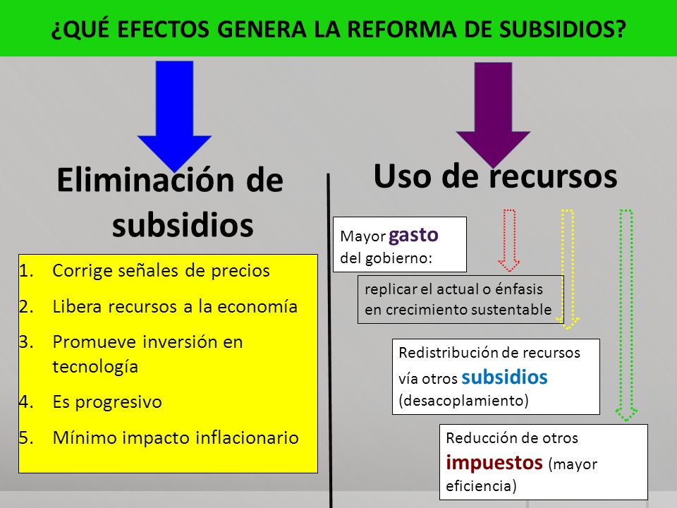 ¿QUÉ EFECTOS GENERA LA REFORMA DE SUBSIDIOS Eliminación de subsidios