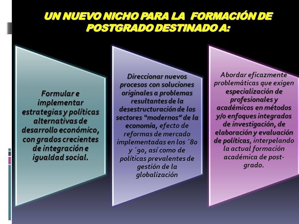 UN NUEVO NICHO PARA LA FORMACIÓN DE POSTGRADO DESTINADO A: