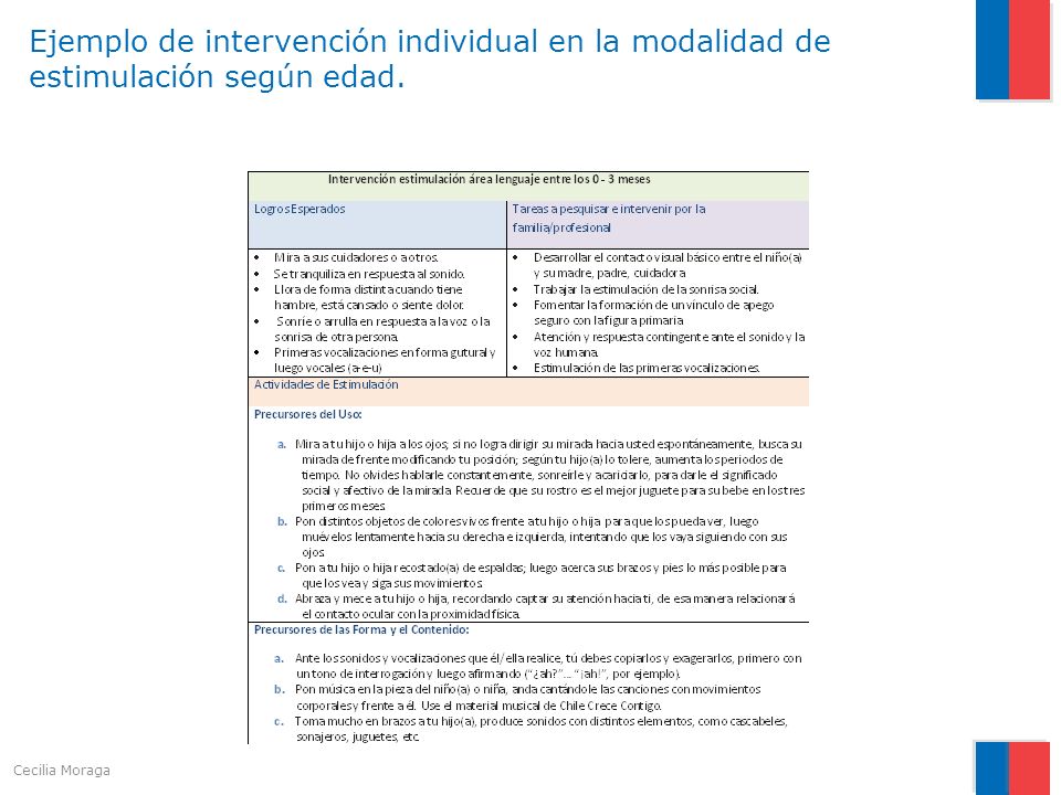 Ejemplo de intervención individual en la modalidad de estimulación según edad.