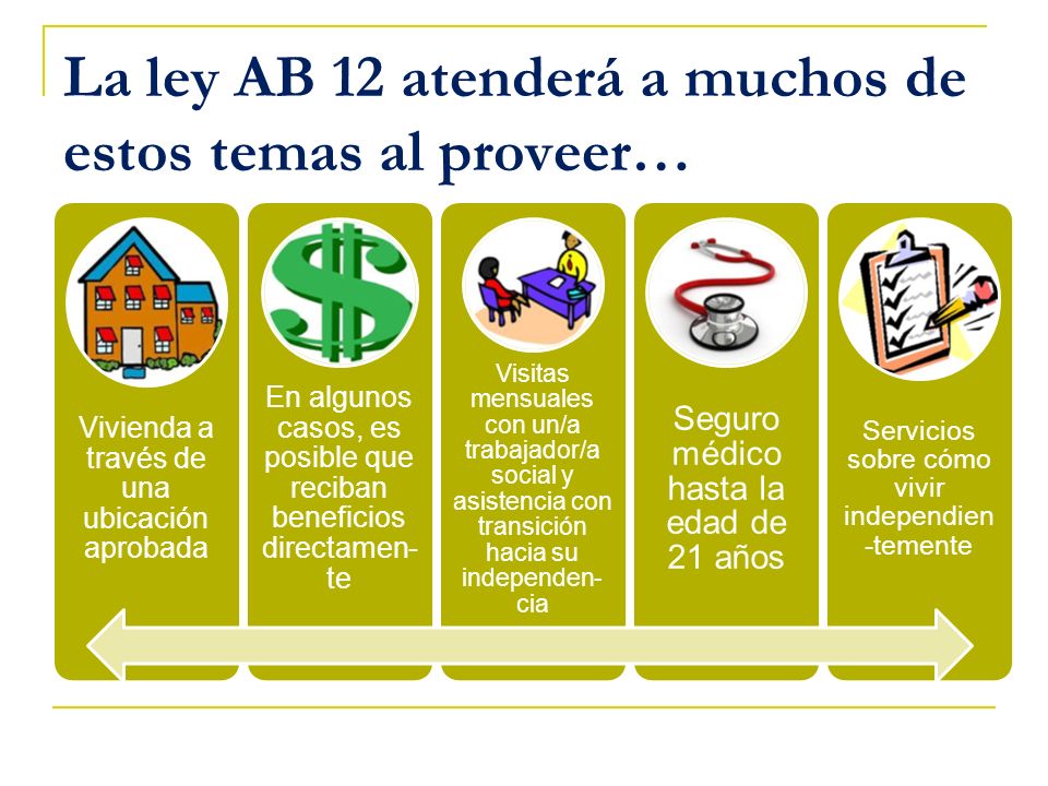 La ley AB 12 atenderá a muchos de estos temas al proveer…