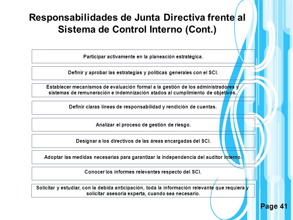 Responsabilidades de Junta Directiva frente al Sistema de Control Interno (Cont.)