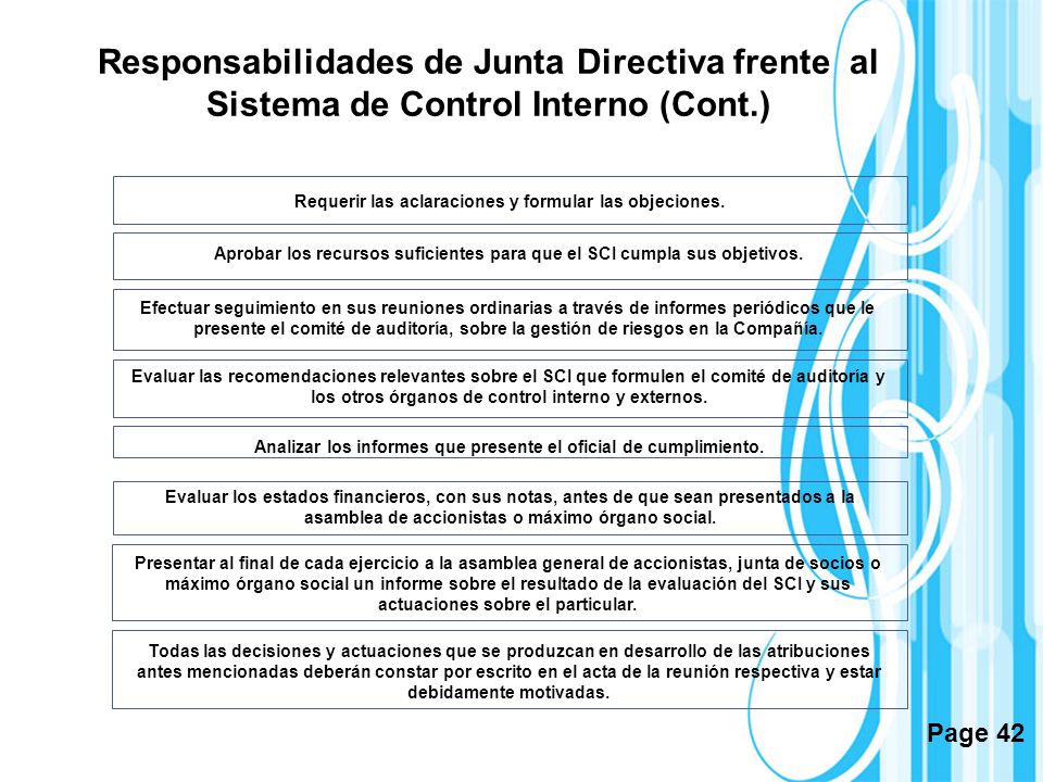 Responsabilidades de Junta Directiva frente al Sistema de Control Interno (Cont.)