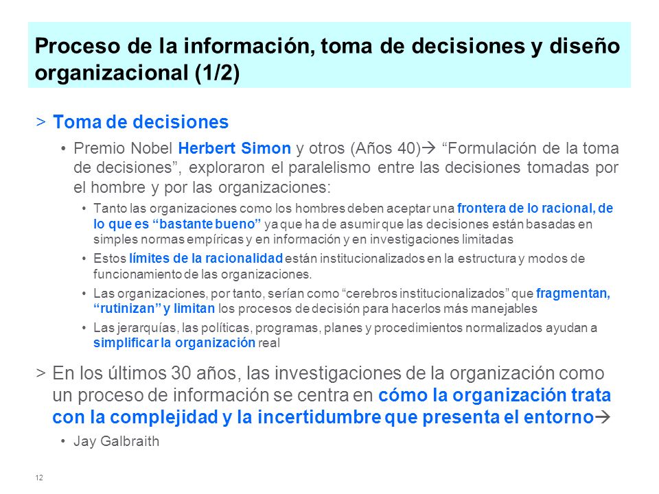 Proceso de la información, toma de decisiones y diseño organizacional (1/2)
