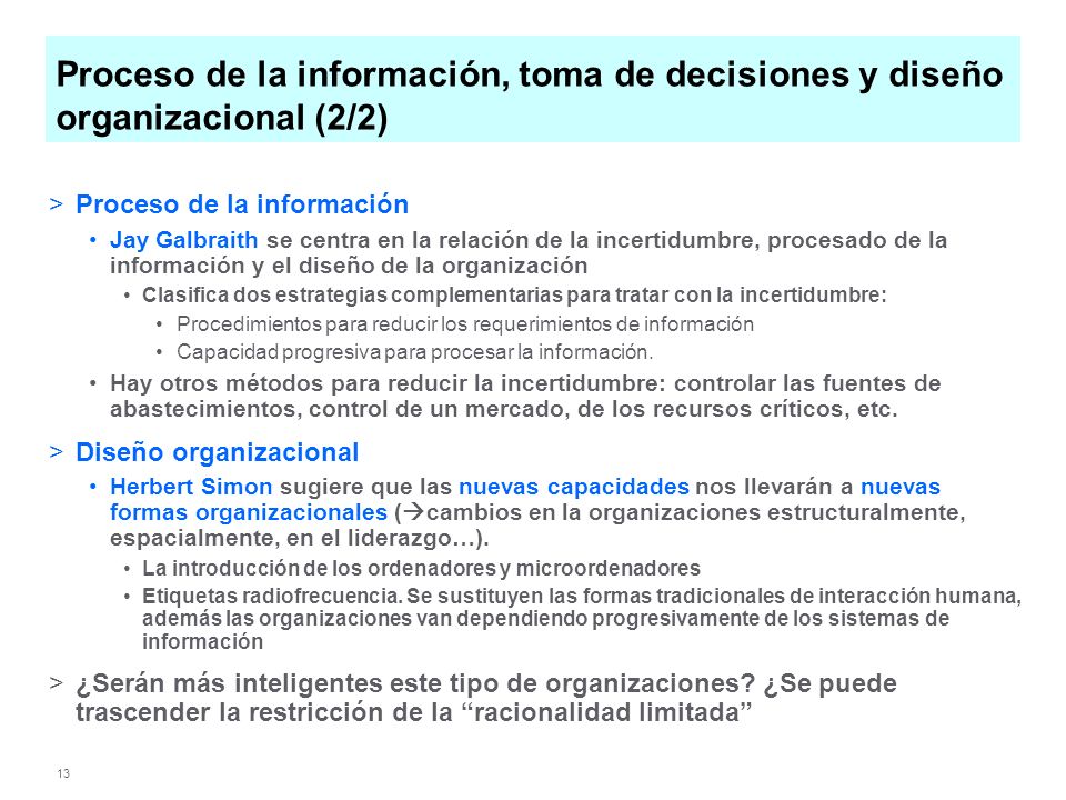 Proceso de la información, toma de decisiones y diseño organizacional (2/2)