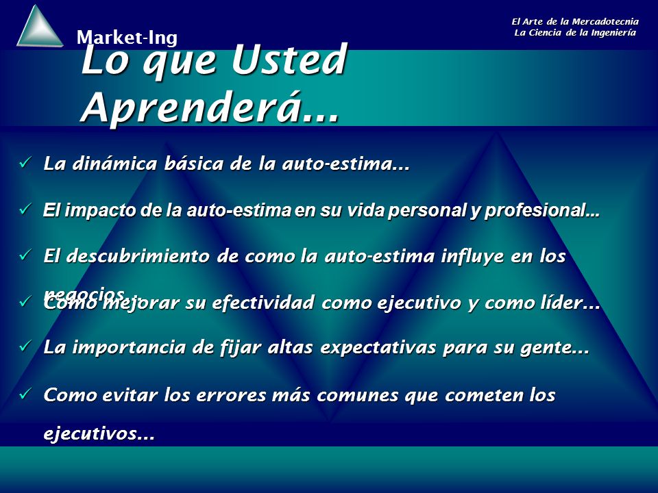 Lo que Usted Aprenderá... La dinámica básica de la auto-estima...