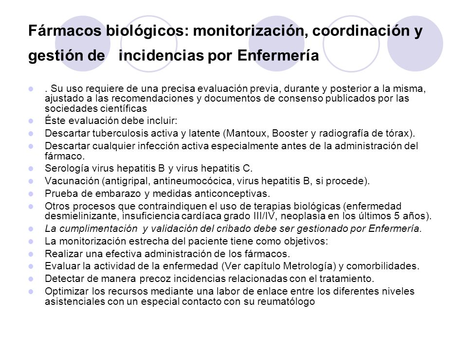 Fármacos biológicos: monitorización, coordinación y gestión de incidencias por Enfermería